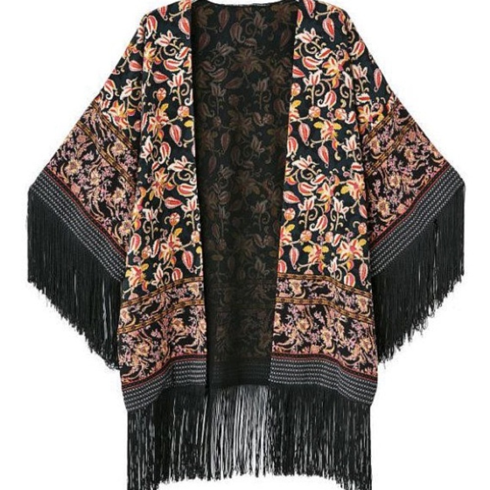 Zara Floral Fringe Kimono Cardigan
